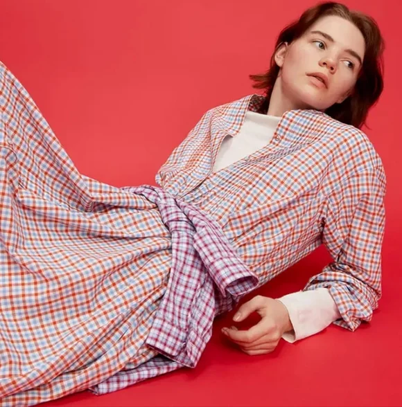 Ines De La Fressange X  Uniqlo Black twill Cotton Collarless Pintuck Dress - Picture 7 of 8